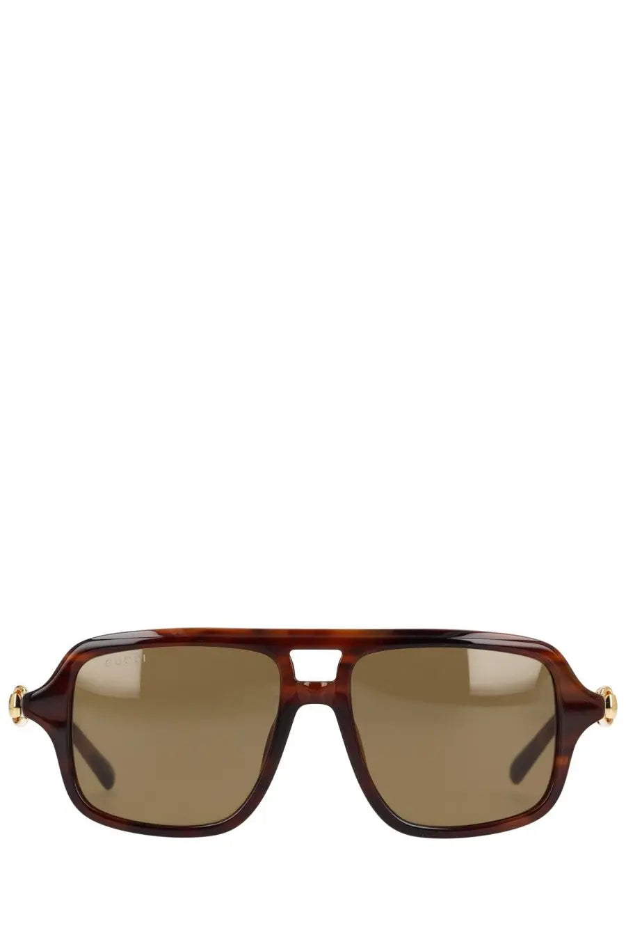 Gucci men’s navigator sunglasses in tortoiseshell acetate with gold-tone metal accents and brown gradient lenses