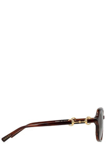 Gucci men’s navigator sunglasses in brown tortoiseshell acetate with gold-tone horsebit detailing and dark lenses