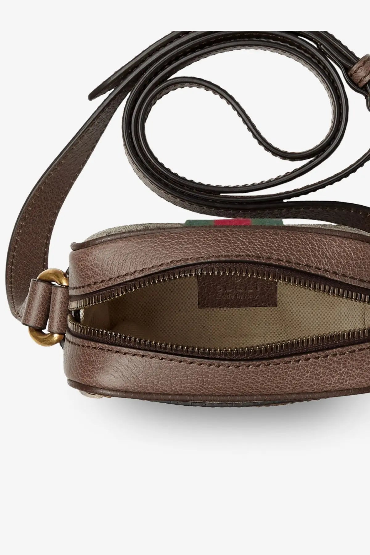 Gucci men’s Ophidia mini shoulder bag beige brown leather with signature green and red stripe detail on front
