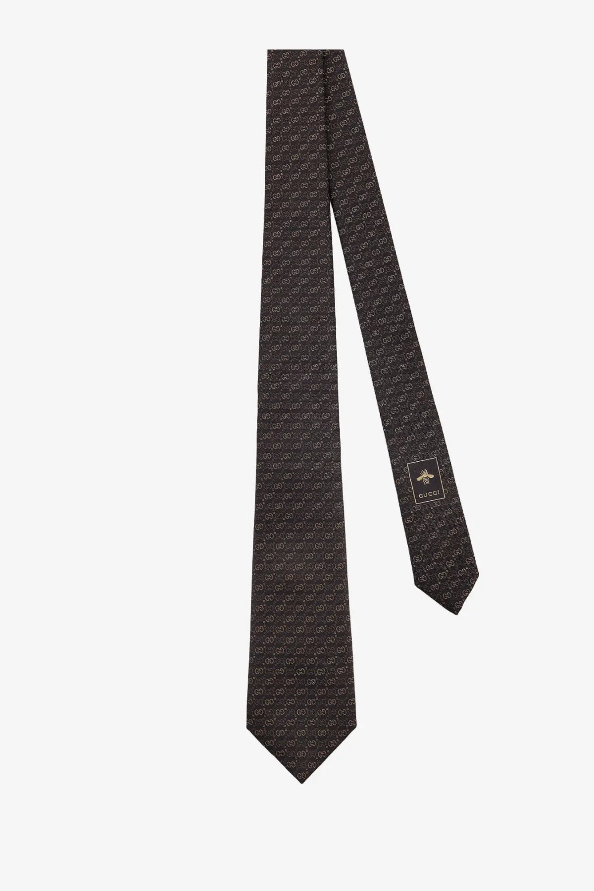 Dark gray Gucci men’s oxy silk tie with subtle repeating GG monogram pattern in black color