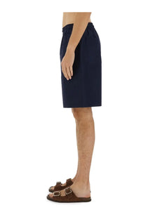 Gucci men’s poplin shorts in navy blue cotton with relaxed fit and elastic waistband for casual wear