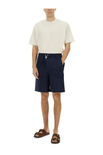 Gucci men’s navy blue cotton poplin shorts with white drawstring waistband and side pockets