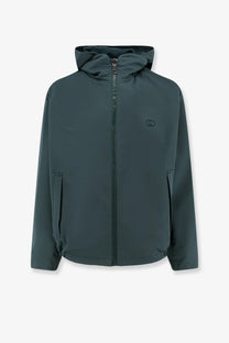 Gucci men’s reversible ripstop cotton jacket in dark green with a hood full-length zipper and subtle chest logo