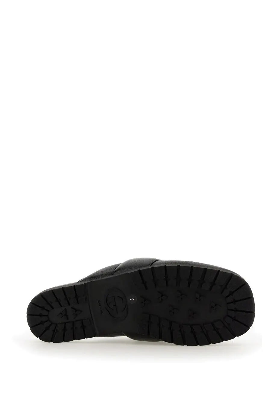 Gucci men’s sabot black leather slip-on mule shoe with chunky rubber sole for casual wear