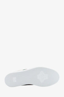 White rubber sole with subtle textured pattern and embossed logo at the heel of gucci men’s screener leather sneakers