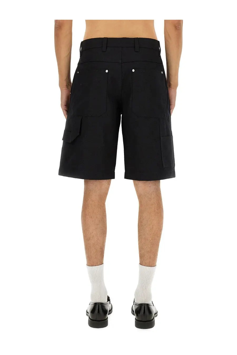 Gucci men’s short gg jacquard black cargo shorts with silver button accents and tailored structured fit
