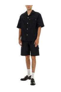 Gucci men’s short GG jacquard black short-sleeved button-up shirt with silver buttons and two chest pockets