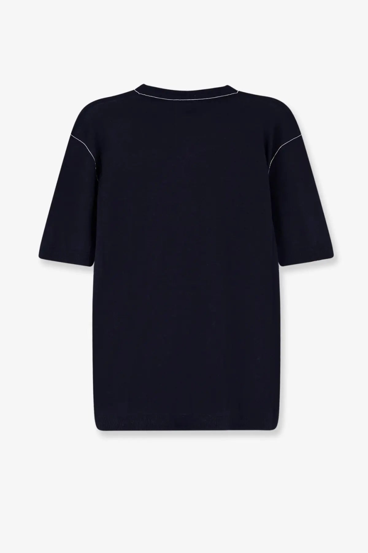 Gucci men’s black short-sleeved t-shirt with white contrast stitching made from silk and linen blend