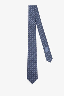 Gucci men’s blue silk tie with a subtle repeating pattern of white bicycle silhouettes