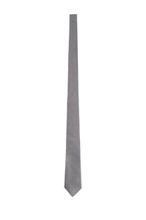 A sleek gray silk tie by Gucci featuring a subtle geometric pattern for men