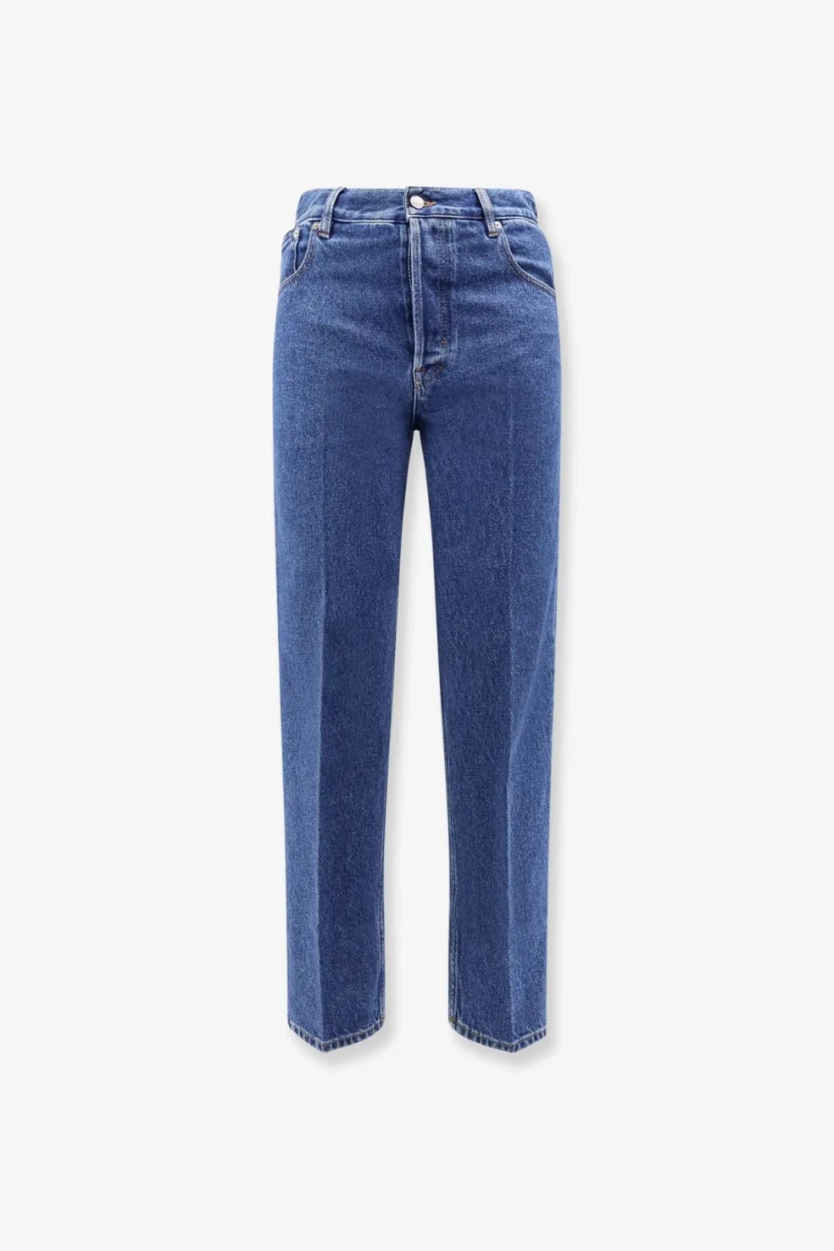 Gucci men’s slim five pocket blue denim jeans with high waist and straight leg cut