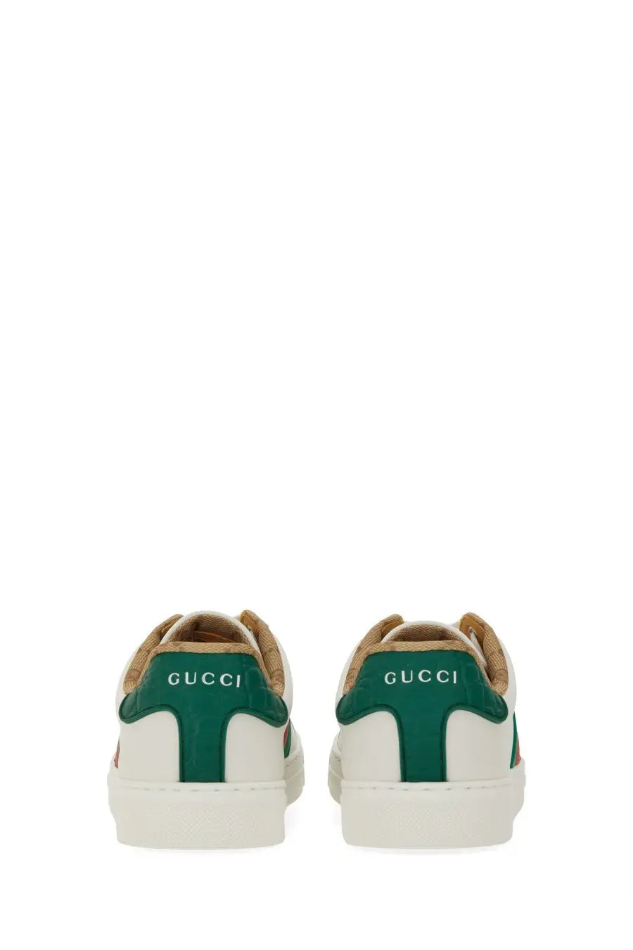 Gucci men’s sneaker ace white white sneakers with green leather accents and tan laces for casual wear