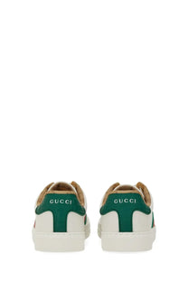 Gucci men’s sneaker ace white white sneakers with green leather accents and tan laces for casual wear