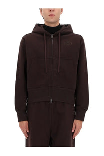 Gucci men’s brown sweatshirt hoodie with subtle embroidered logo on chest and matching drawstrings in dark brown