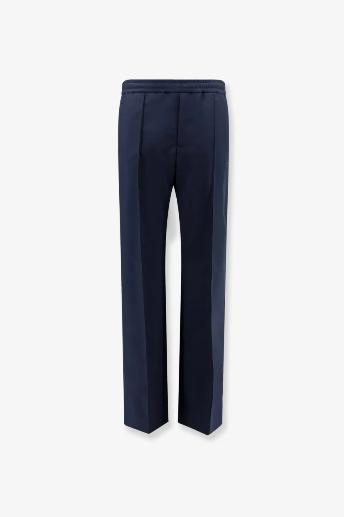 Gucci men’s technical panama trousers in navy blue with tailored straight-leg cut and subtle waistband pleats