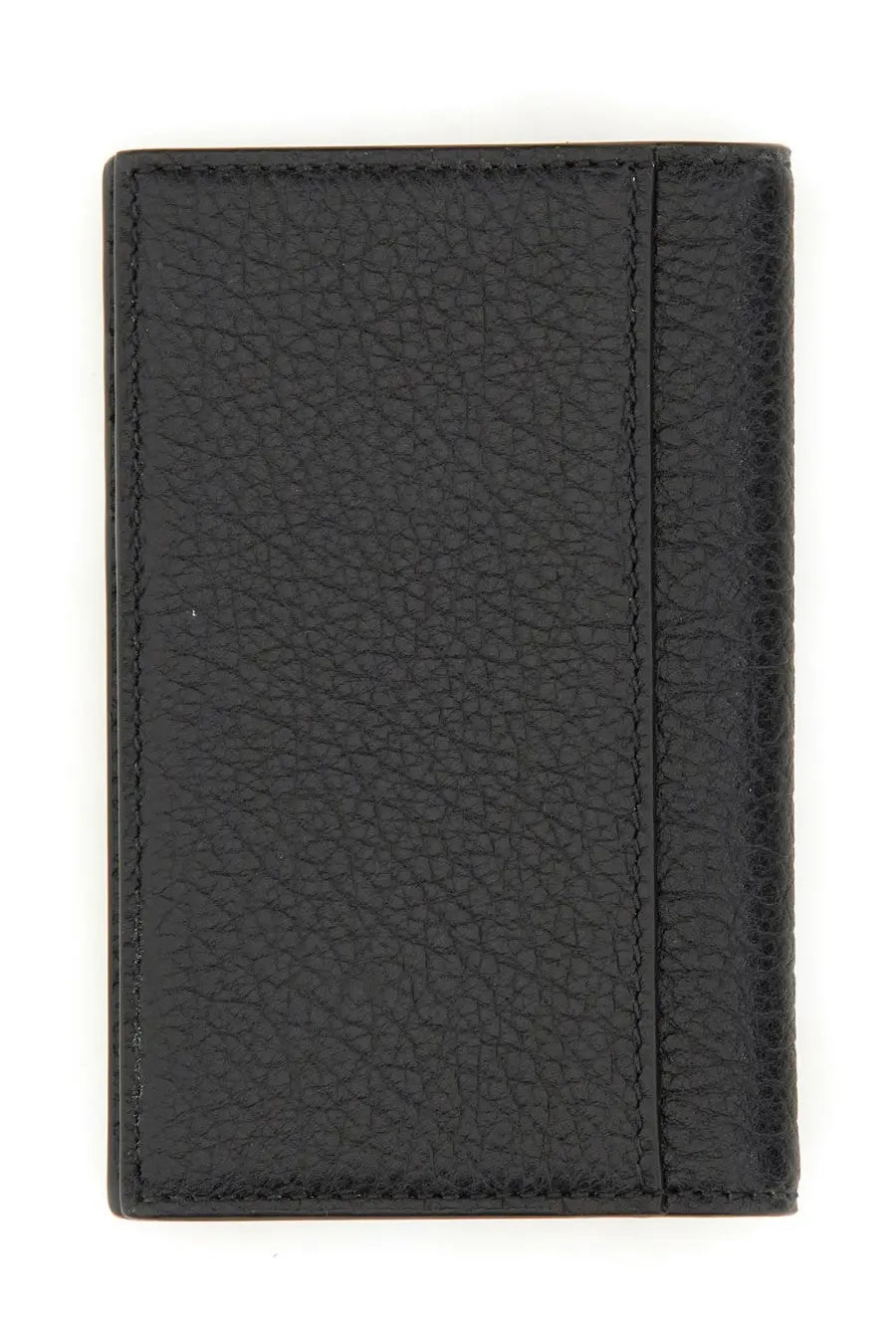 Gucci men’s wallet black textured leather card case with visible stitching along the edges