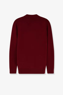 Gucci men’s wool and cashmere cardigan in rich burgundy with smooth knitted texture and ribbed cuffs