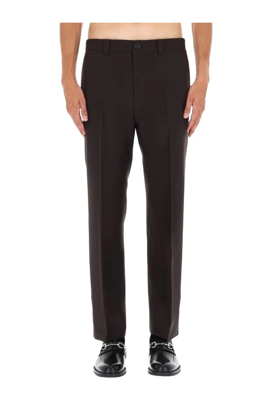 Gucci men’s black wool gabardine trousers with sleek straight-leg cut and subtle front pleats
