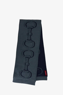 Gucci men’s wool scarf graphite in dark gray with horsebit pattern and visible Gucci brand tag at one end