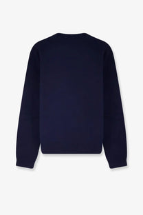 Gucci men’s navy blue wool knit sweater with ribbed cuffs and hem for stylish casual wear