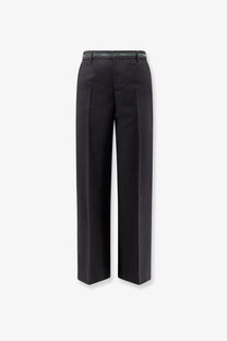 Gucci men’s wool trousers grey with black wide-leg tailored fit and subtle front pleats