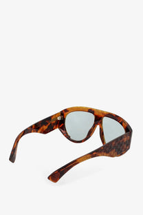 Gucci women’s acetate sunglasses in tortoiseshell brown with mirrored lenses and signature gg logo on the temple