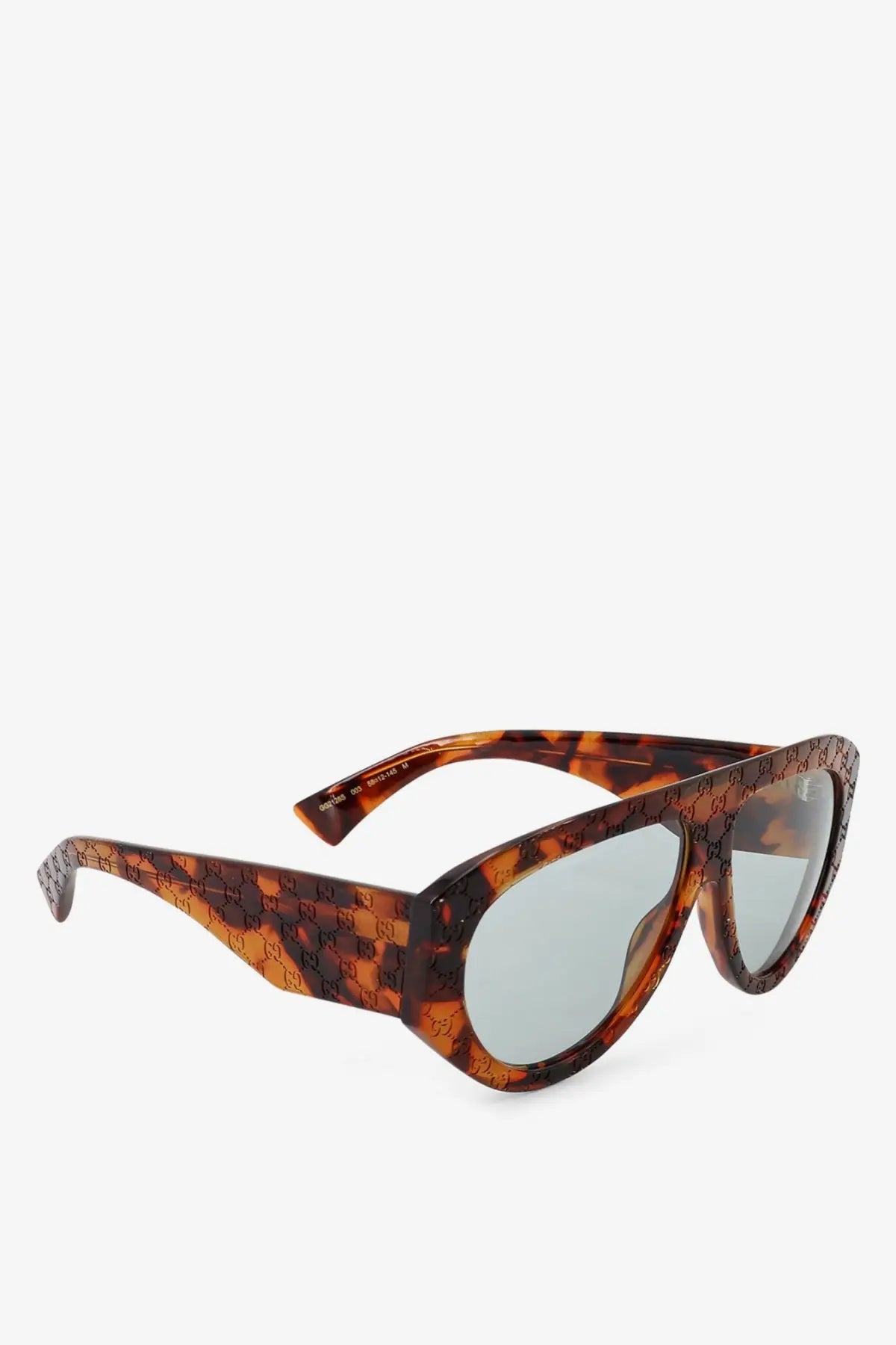 Gucci women’s acetate sunglasses in tortoiseshell with repeating gg logo design and light gray lenses