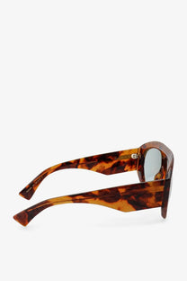 Gucci women’s acetate sunglasses in tortoiseshell pattern with glossy brown frame and mirrored lenses