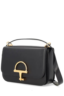 Gucci women’s bag Siena black black leather handbag with gold-tone horsebit clasp and matching handle