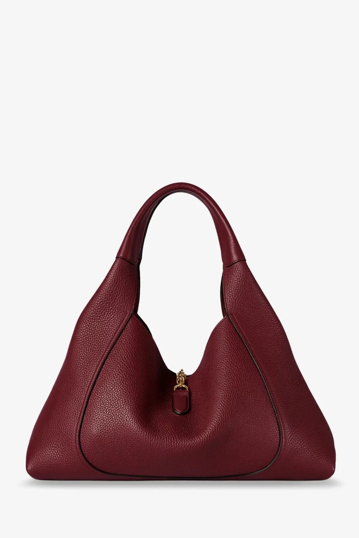 Gucci women’s borsa spalla softbit red burgundy pebbled leather hobo bag with gold-tone clasp and top handles