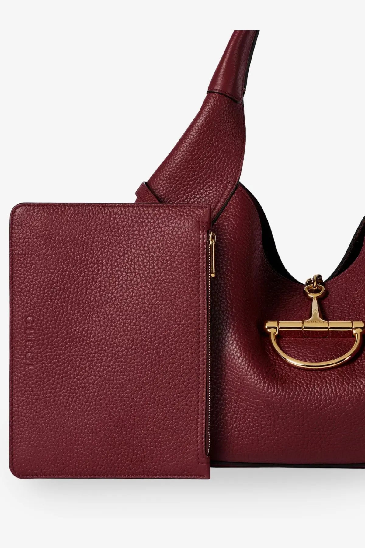 Gucci women’s borsa spalla softbit red rich burgundy pebbled leather handbag with gold-tone horsebit clasp and strap
