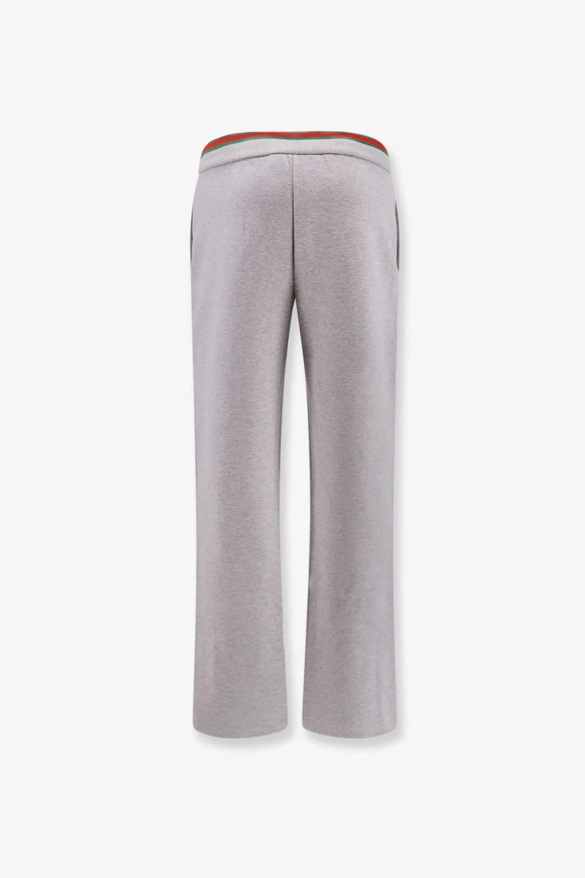 Gucci women’s cotton blend grey heathered sweatpants with a red and green striped waistband