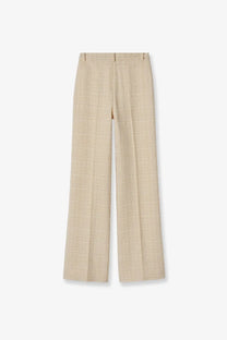 Gucci women’s beige cotton blend wide-leg trousers with plaid pattern and subtle textured weave