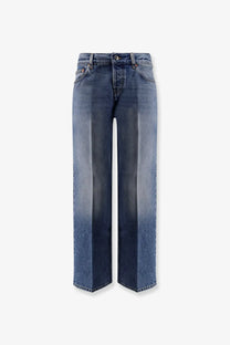 Gucci women’s blue cotton jeans with wide-leg cut and faded wash in denim fabric