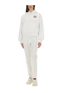 White gucci women’s cotton sweatshirt with red interlocking gg logo on the chest front