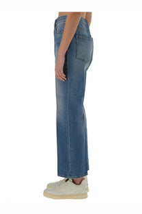 Gucci women’s medium-wash blue denim pants with straight-leg cut and classic five-pocket design