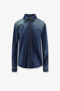 Gucci women’s dark blue denim button-up shirt with classic collar and subtle stitching details