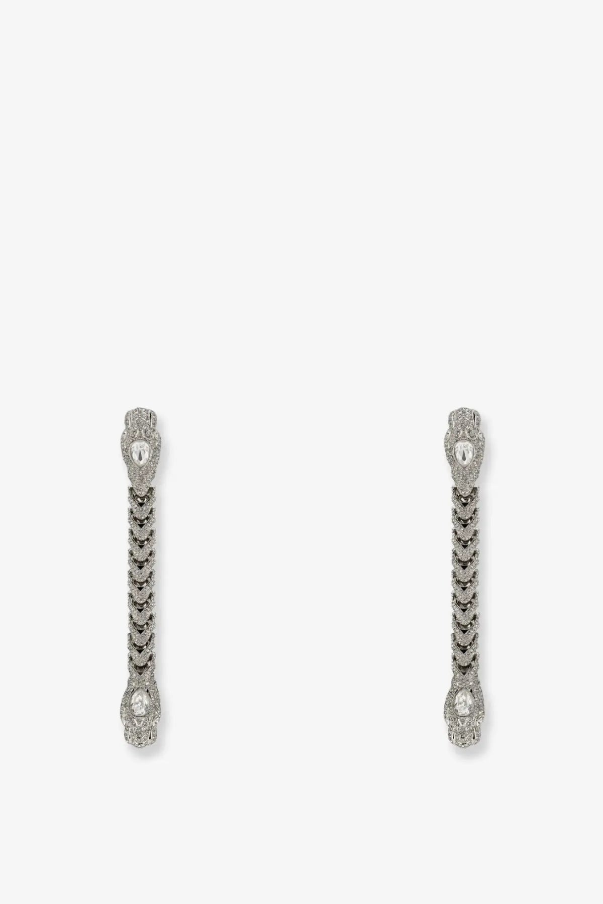Gucci women’s dionysus silver snake-shaped drop earrings with intricate diamond detailing and sleek elegant design