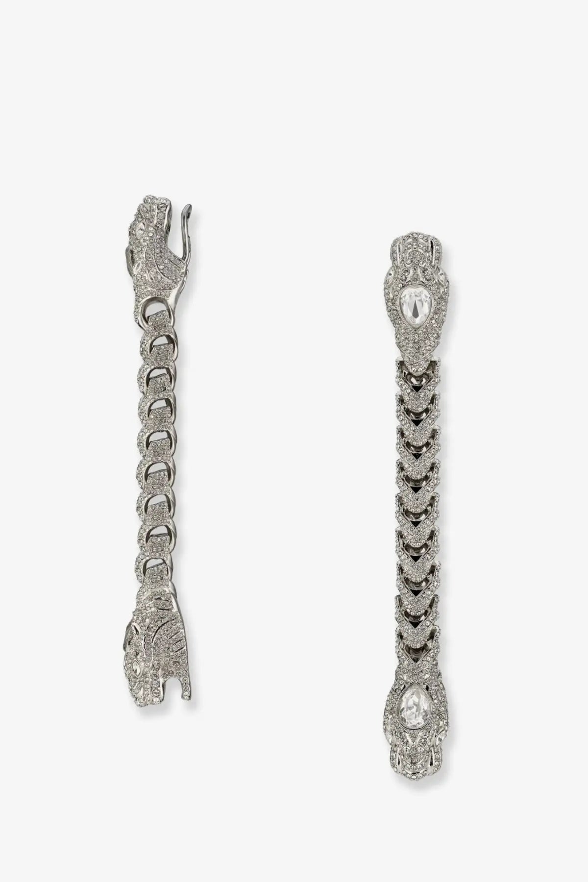 Silver gucci womens dionysus earrings shaped like snakes with intricate diamond detailing and a sleek metallic finish