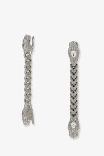 Silver gucci womens dionysus earrings shaped like snakes with intricate diamond detailing and a sleek metallic finish