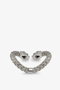 Silver gucci womens dionysus rigid bracelet shaped like a snake with sparkling diamonds and intricate detailing