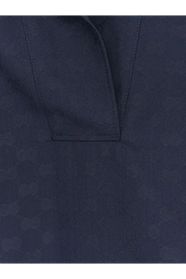 Dark blue gucci women’s fabric polo shirt tide with subtle repeating interlocking g logos pattern