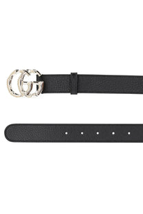 Gucci women’s GG Marmont black leather belt with silver-toned interlocking GG buckle for stylish wear
