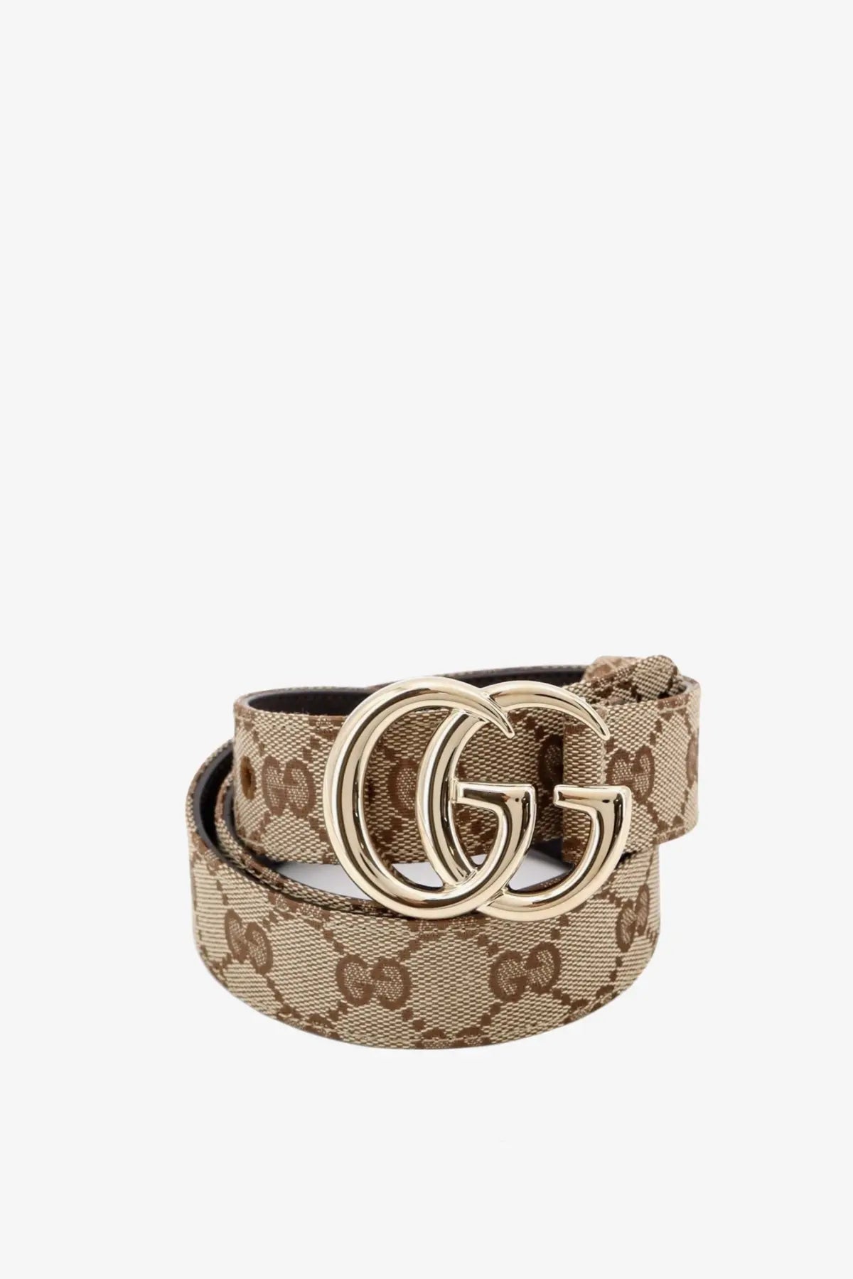Gucci womens beige and brown gg supreme coated canvas belt with gold-tone interlocking g buckle