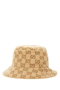 Beige gucci women’s giselle bob bucket hat with brown interlocking gg monogram pattern in multicolor design
