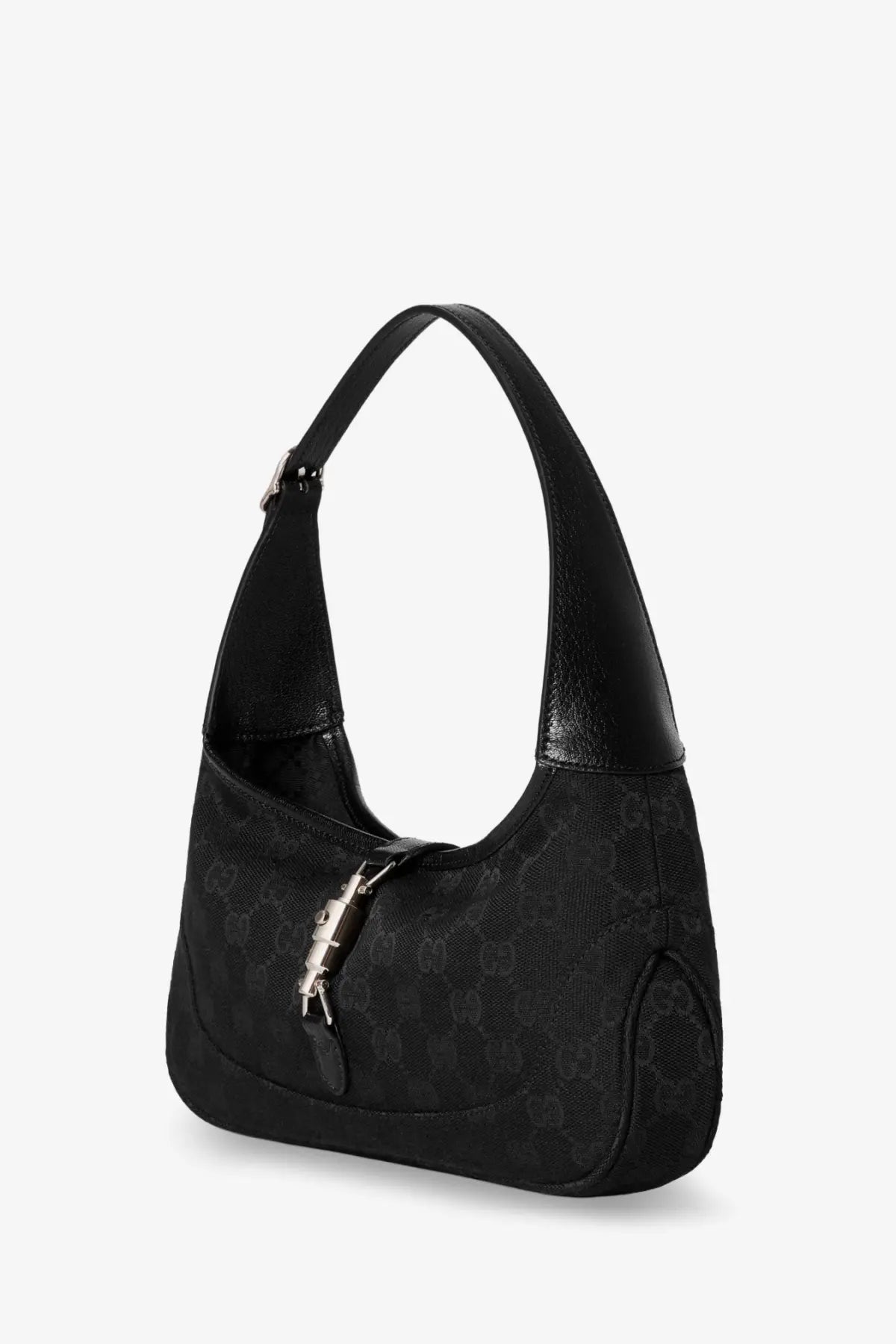 Gucci women’s Jackie Slim black GG canvas shoulder bag with repeating monogram pattern and silver-toned hardware