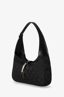 Gucci women’s Jackie Slim black GG canvas shoulder bag with repeating monogram pattern and silver-toned hardware