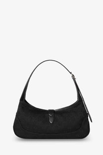 Gucci women’s jackie slim gg canvas shoulder bag in black featuring a subtle monogram pattern and leather trim