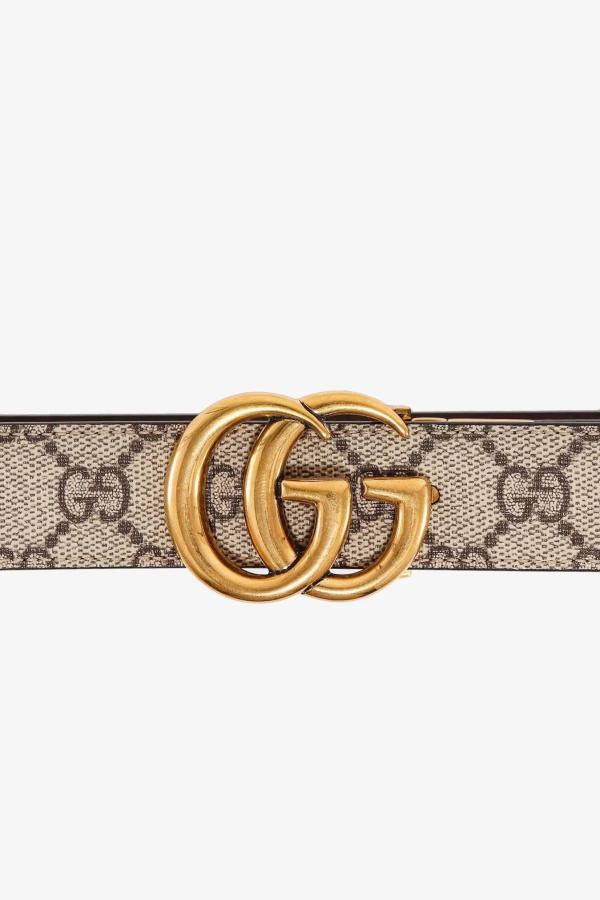 Gucci women’s leather and gg supreme fabric belt with gold-tone interlocking gg buckle in brown beige monogram canvas