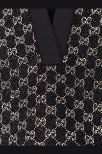 Black Gucci women’s lightweight lamé wool tweed top with velvet fabric and silver beaded interlocking G motif